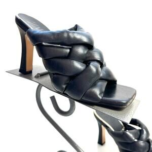 Zara Black Padded Woven Braided Faux Leather High Heels Size EU 37 US 6.5